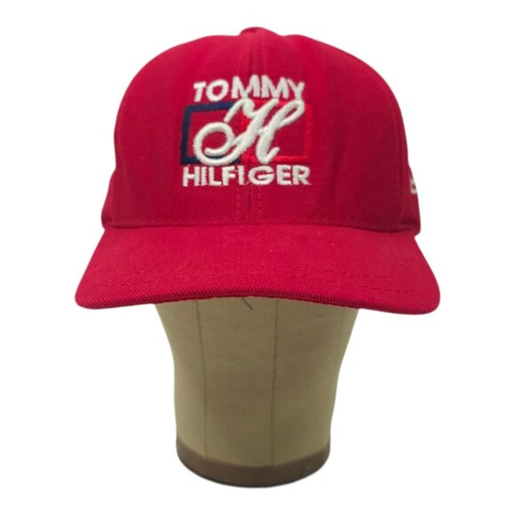 Tommy Hilfiger Spell Out Strapback Cap Embroidered Vintage 90s Baseball Hat Red - Picture 9 of 13